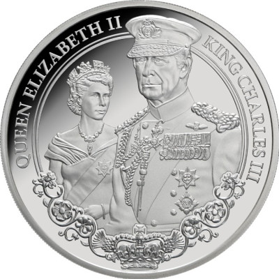 König Karl III. und Königin Elisabeth II. - 1 Oz - Silber Proof Sammlermünze (Lieferung 20.7.2025)
